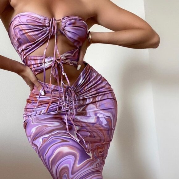 NWT House of CB Kasia Swirl Purple Pink Cut Out Sexy Midi Dress Size Small - Picture 4 of 16